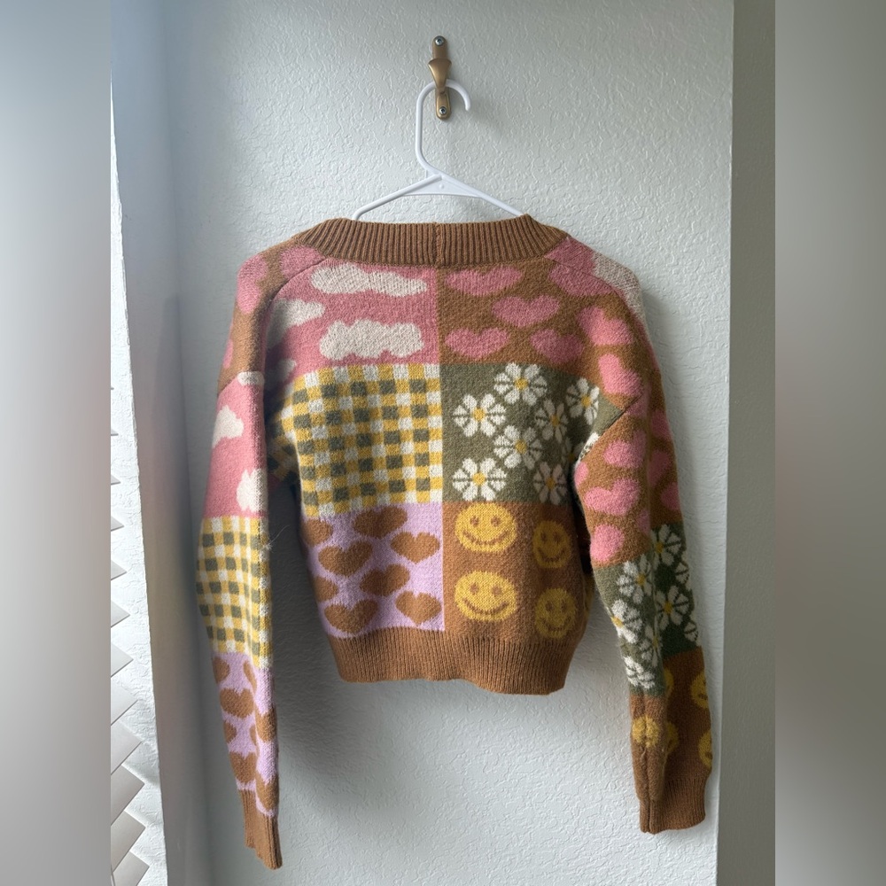DEBUT PATCHWORK COLORBLOCK CROPPED CARDIGAN EUC SIZE EXTRA SMALL - Picture 2 of 4